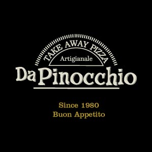 Imagen que muestra los platos del restaurante Da Pinocchio  con un círculo blanco de fondo y un alínea de borde que rodea el círculo